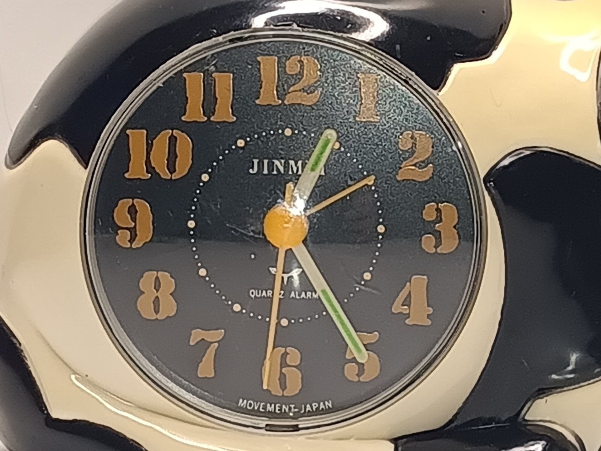 Vintage JINMEI Cat Alarm Clock Meow SOUNDS Green Eyes RARE 1989