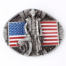 Cowboy and American Flag Men's Belt Buckle Native American FLG-02