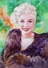 11,69 × 16,53" Marilyn Monroe in furs ~ watercolor SIGNED/DATED