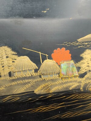 描金山水图嵌砗磲漆器盒 Vintage Japan Wooden Lacquer Shell 描金山水图嵌砗磲漆器盒 Vintage Japan Wooden Lacquer Shell