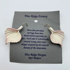Vintage Blue Ridge Pottery pink leaf pierced earrings on card 