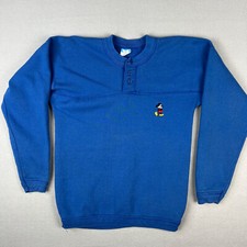 VTG Mickey Mouse Henley Sweatshirt Fits Small 80s Long Sleeve Faded Made in USA