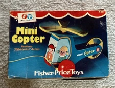 VTG 1970 Fisher Price Mini Copter Wooden Pull Toy Helicopter B550