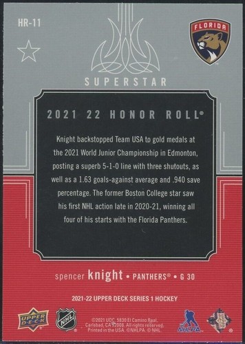 2021-22 Upper Deck Series 1 Spencer Knight Honor Roll Superstar Insert - 第 2/2 張圖片
