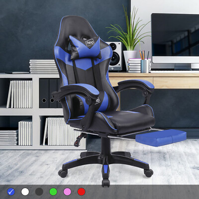 Neo Chair Gaming Office PU Leather Massage Sport Racing Lumbar Headrest  Footrest UK