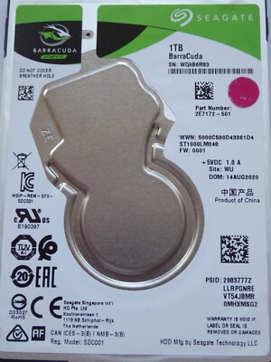 Seagate ST1000LM048 SN: WQ9 PN: 2E7172-501 FW: 0001 WU FEB - AUG 2020 1TB