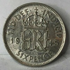 1945 Silver sixpence King George VI 50% silver High Grade 