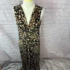 peck & peck Chic leopard Animal Print Dress v-neck rouched empire waist sz Large