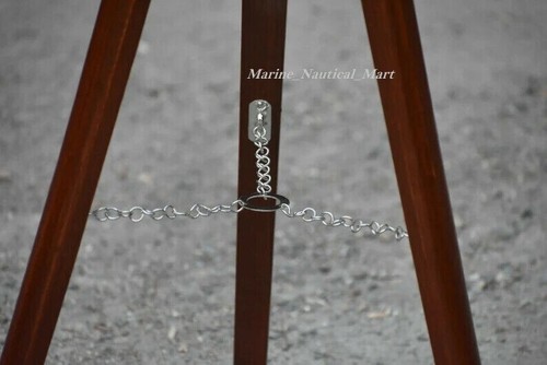 Wooden chrome nickel Corner Floor Tripod Stand Vintage Brown Suitable F/ Camera - Picture 6 of 6