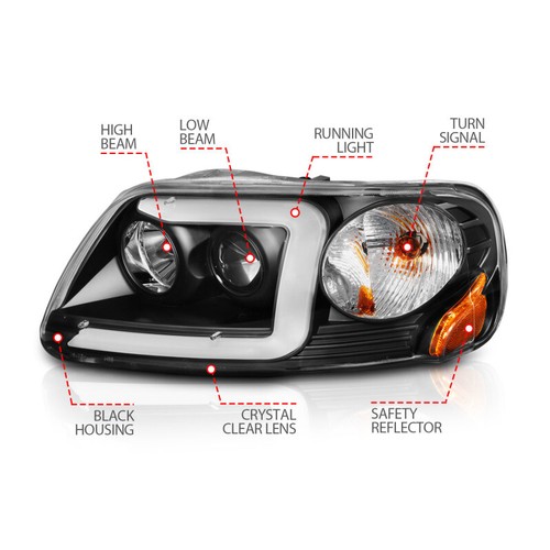 ANZO Projector Headlights w/ Light Bar Black Housing for 1997-2003 Ford F-150 - Picture 3 of 9