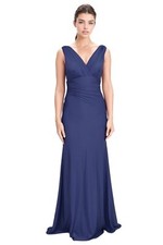 Rene Ruiz Womens Navy Blue V-Neck Stretch Gown - Dress Size 14