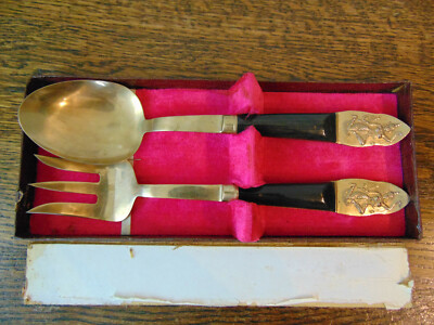 R.THAI BRONZE MAKERS SERVING FORK AND SPOON