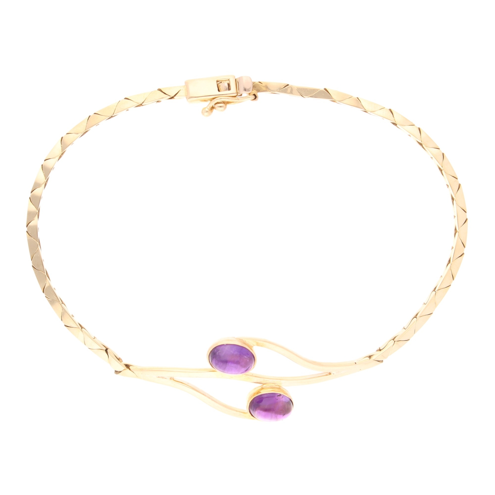 9Carat Yellow Gold 7.25"" Cabochon Amethyst Fancy Bracelet (15mm Widest)