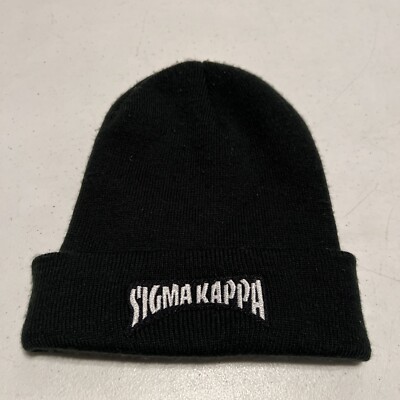 Sigma Kappa Beanie Black Knit Adult Size Cap Embroidered Logo Acrylic Winter EUC