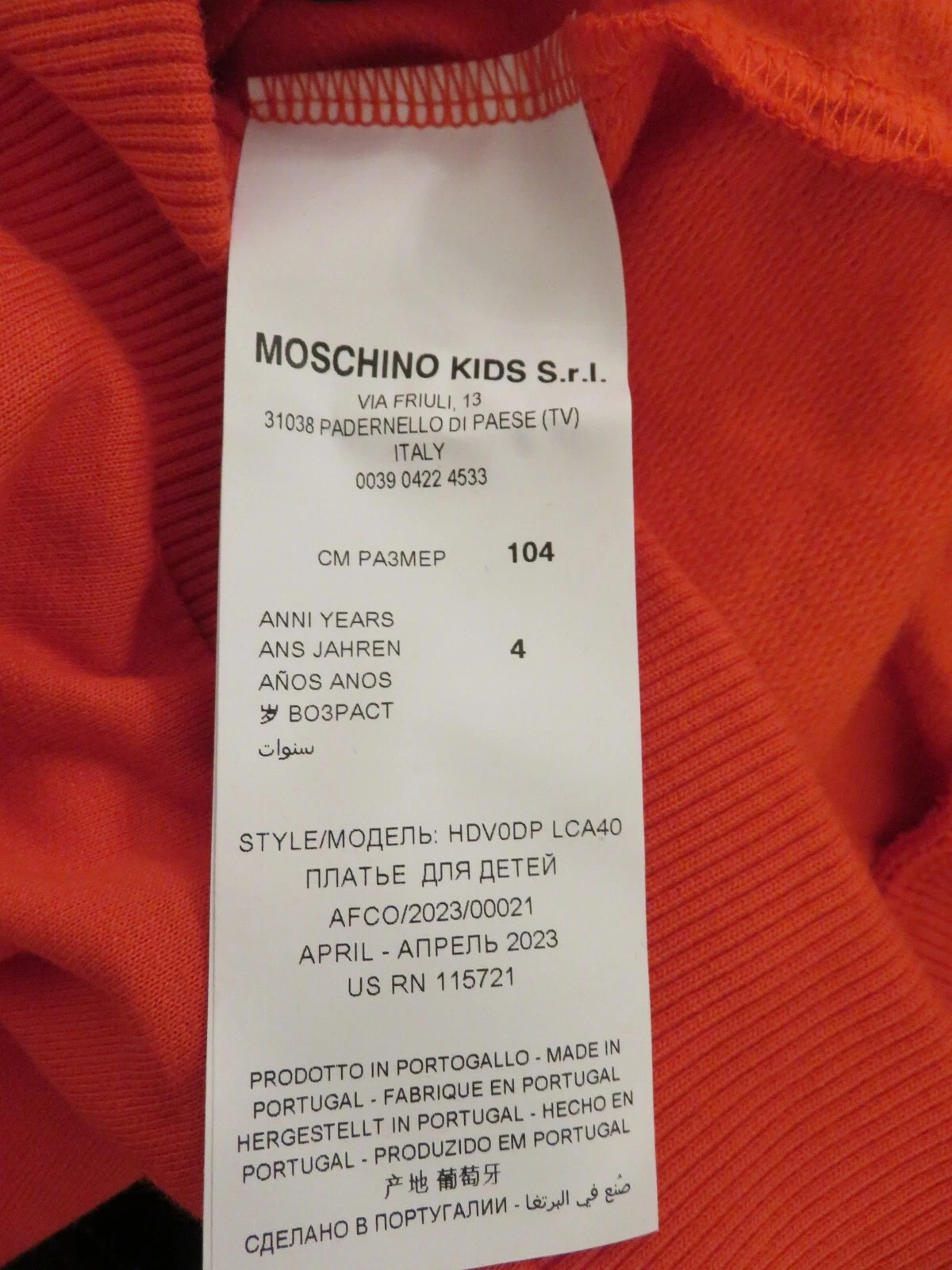 Abito felpa con logo orsacchiotto rosso Moschino taglia 4 5 6 10