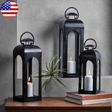 18" Decorative Black Metal Pillar Candle Holder Lantern Home Indoor Decor New