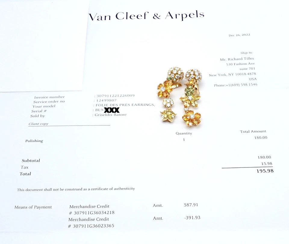 ¡Auténtico! Pendientes Van Cleef & Arpels Folie des Pres oro 18k diamantes zafiro Foto 4 de 4