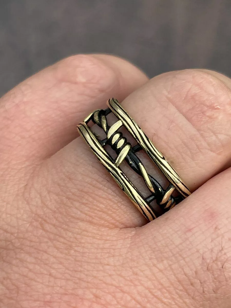 Barbed Wire Real 14k Gold Plated Solid 925 Sterling Silver Ring Wedding Band