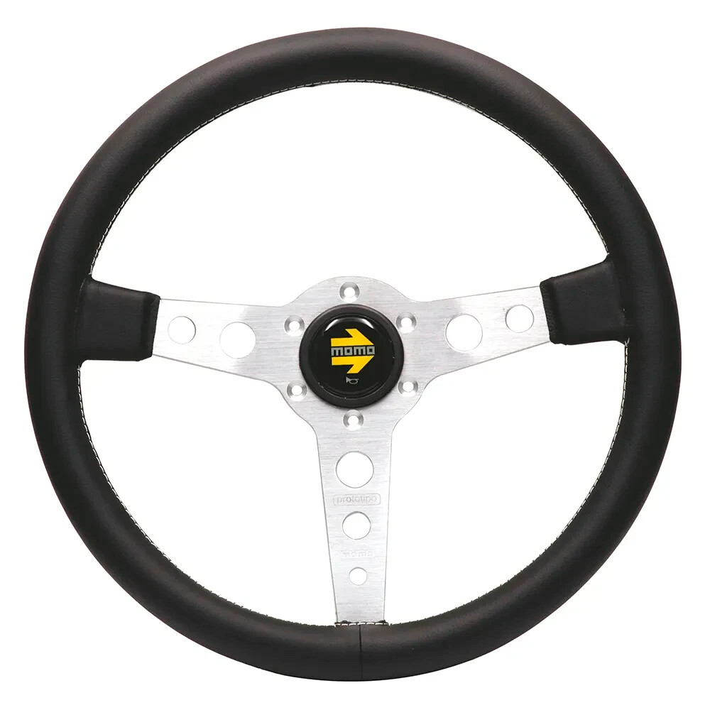 MOMO Prototipo Steering Wheel Heritage Silver Genuine Leather 350mm Brand New