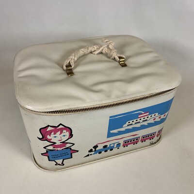 Vtg Little Miss Traveler MCM Girl's Vinyl Carry Overnight Vanity Case-As Is