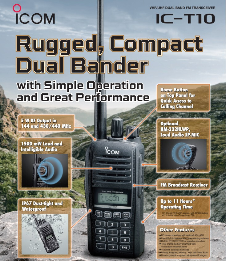ICOM IC-T10 - VHF UHF DUALBAND FM TRANSCEIVER | eBay UK