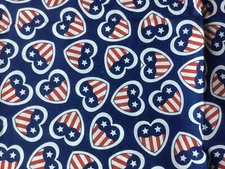 Cotton Fabric "Patriotic" by Joan Pace Baker (Heart shaped flag)  one yard