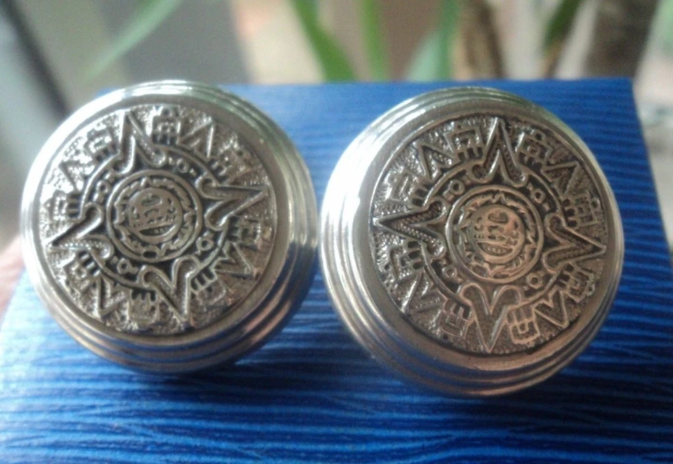 Gemelli In Argento Sterling Messicani Con Motivo Grande Vintage Messico - Immagine 3 di 4