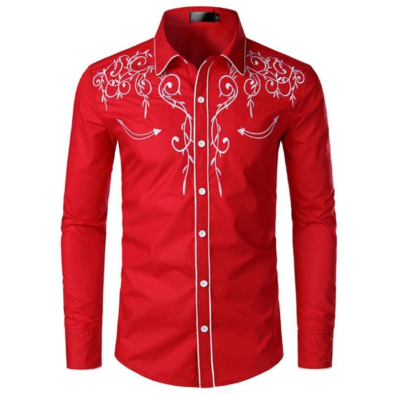 Men Shirt Top Embroidery Floral Casual Banquet Party Office Vintage Style  Chic | eBay