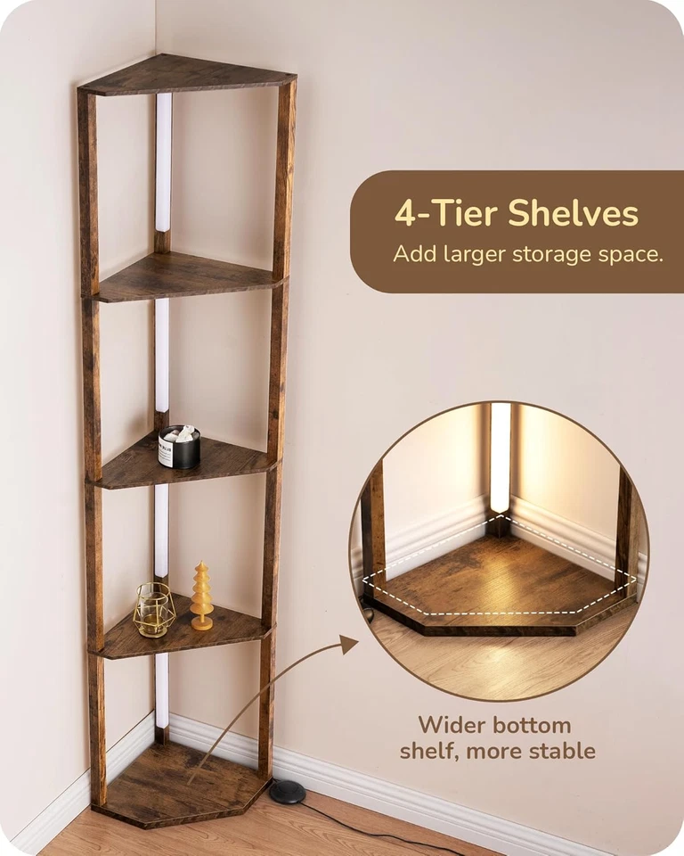 Lámpara de Pie LED 64", Lámpara de Pie Moderna con Estantes, Lámpara de Pie Alta con 3 Co Foto 4 de 4