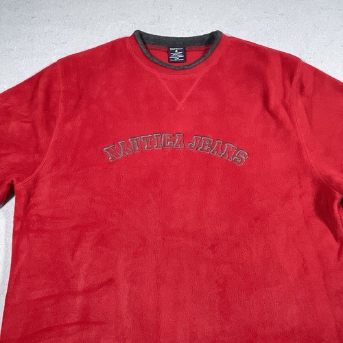 Vintage Nautica Fleecepullover Herren Large rot SPELLOUT Nautica Jeans Rundhals - Bild 2 von 12