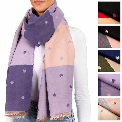 BRUBAKER Damen Schal Winter Cashmirillo Herzen 70 x 200 cm Stola Tuch Pashmina für Frauen