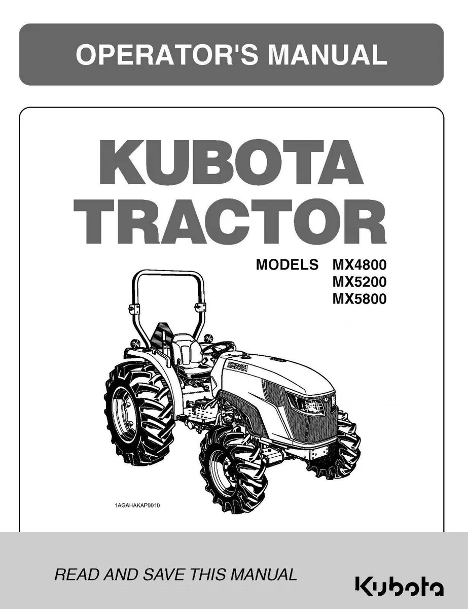 Tractor Operators Instruction Maintenanc Manual fits Kubota MX4800