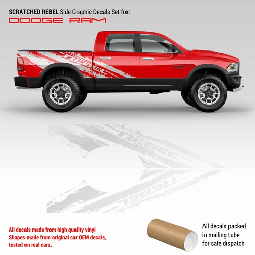 SCRATCHED REBEL Side Graphic for Dodge RAM - Picture 4 of 5