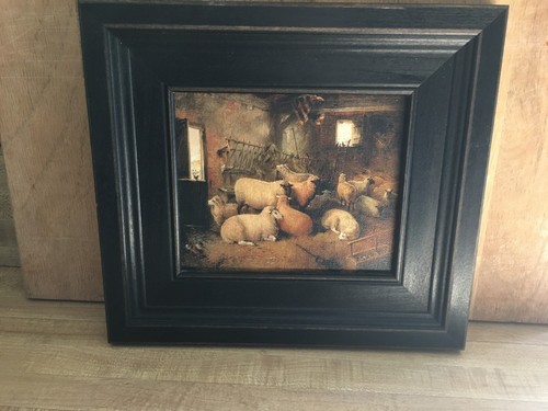 Sheep In Barn Vintage Antique Farmhouse Style Painting Print Canvas Framed - Picture 2 of 7