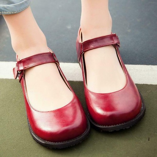 Womens Round Toe Chunky Heel Mary Jane Ankle Strap Slip On Shoes Preppy College - Picture 4 of 15