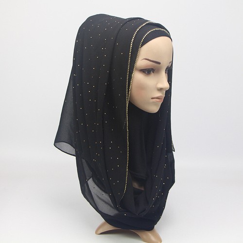 Women Rhinestones Pearl Chiffon Hijab Scarf Muslim Scarves Headwrap Wholesale - Picture 9 of 31