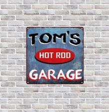 Custom Personalized Name Garage Fathers Day Dad hot rod 12x12 Metal Sign SS234
