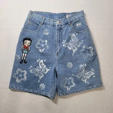 Vintage 1996 Betty Boop Embroidered High Waisted Jean Shorts Juniors Size 9 Rare