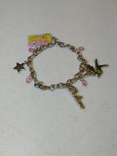 Disney Silver Tone Charm 7" Bracelet Tinker Bell/Believe/ Star/ Pink Rhinestone