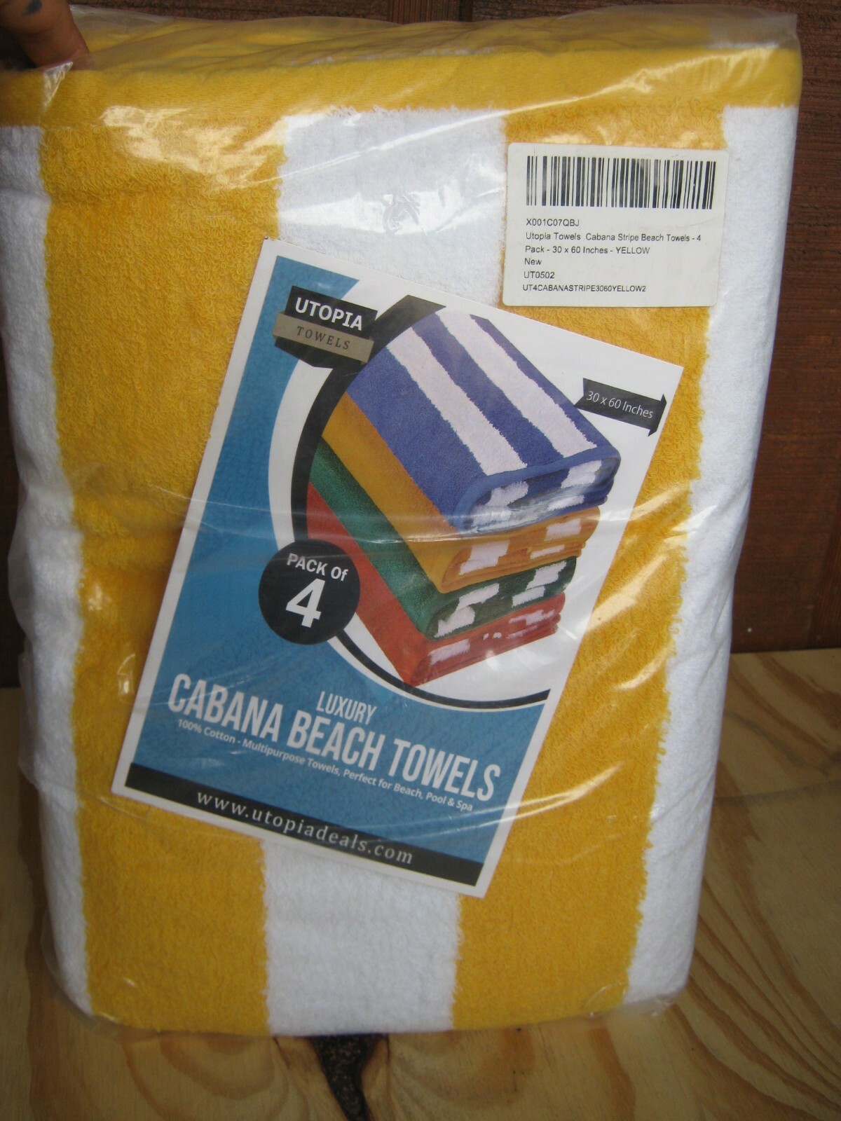 Utopia Towels Cabana Stripe Beach Towels 4 Pack 30x60 Yellow