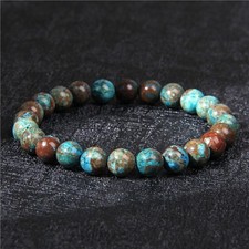 Natural Blue Sea Sediment Jasper Stone Beaded Bracelet Gemstone Stretch Bracelet