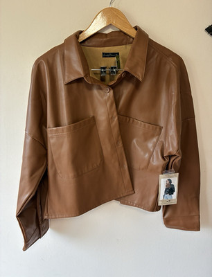 Simply Blessed Women's Brown Faux Leather Front Pocket Jacket XL Relaxed 1045