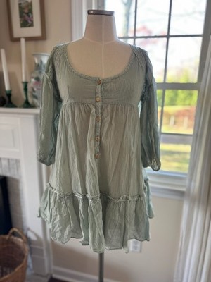 Free People Cora Tunic Open Back Light Green Sz Small NWOT