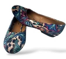 Comfortview Velvet Blue Paisley Shoes Womens Size 8.5W Slip On Shoe Flat Loafer