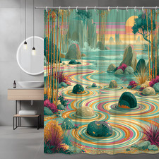 Abstract Ocean Landscape Shower Curtain, Colorful Sunset Art