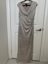 Chaps Evening Gown Metallic Champagne Gold Crinkle Size 10 Textured