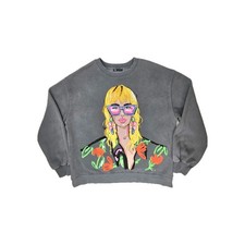 Zara Graphic Art Sweatshirt Women's L Gray Cropped Crewneck Fashion Illustration