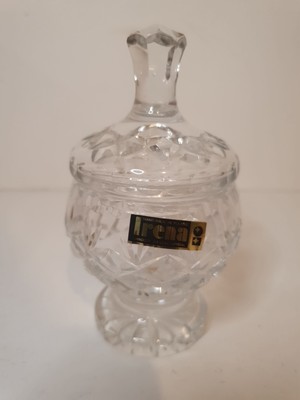 Vintage Irena Bonboniere handgeschliffen 24% Bleikristall Fuß geätzt Glas Polen 