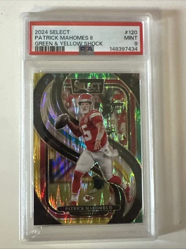 2024 Panini Select Patrick Mahomes II #120 Green & Yellow Shock Prizm PSA 9