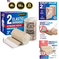 Elastic Bandage Wrap - 3 2pk - Strong Compression - Self-Closing Reusable Ba...